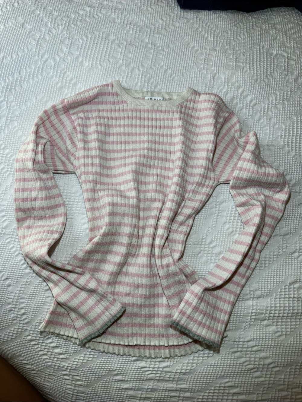 Baby pink and white striped primark long sleeve girls top